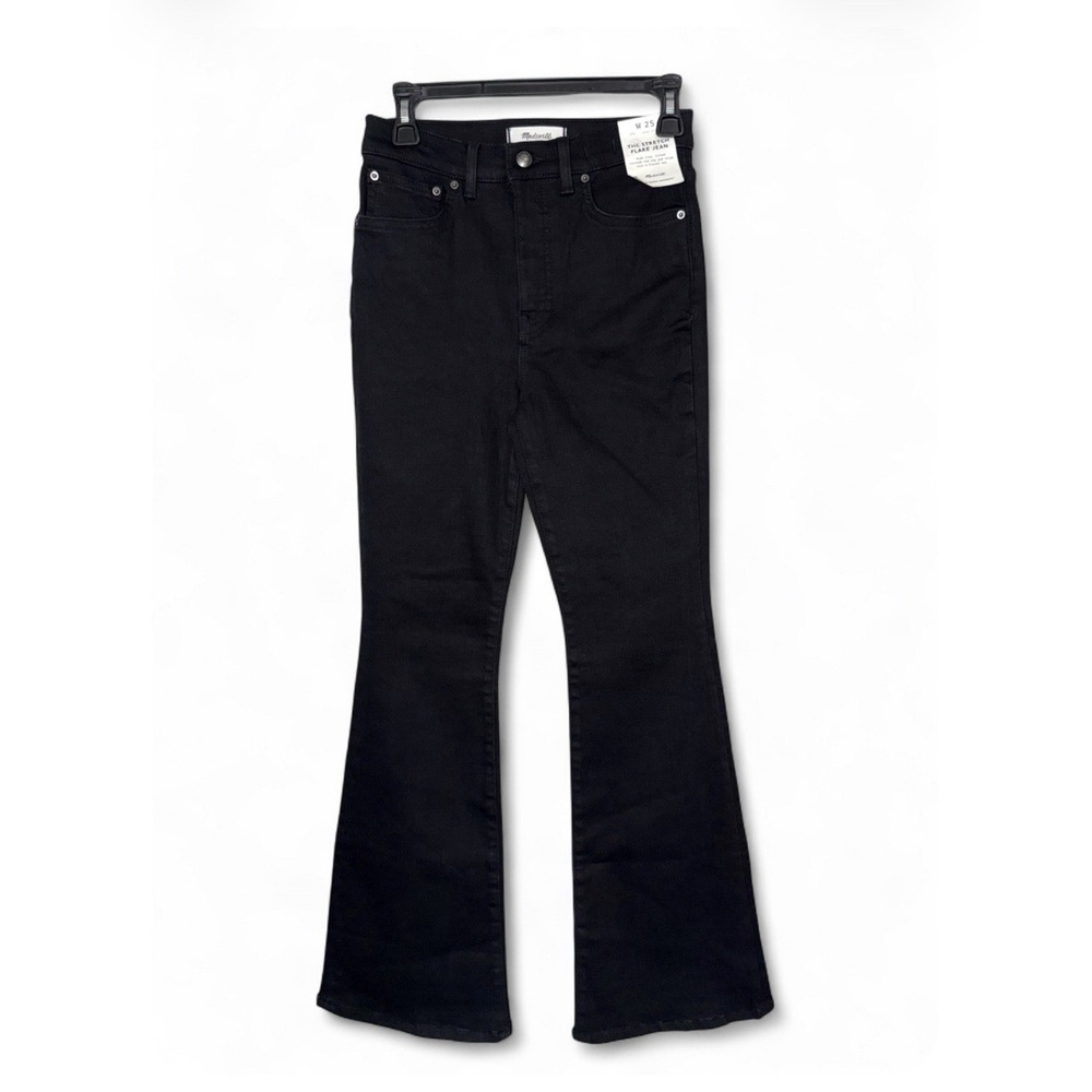 NWT Madewell The Stretch Flare Jeans Magic Pockets Black W25 High Rise 26x31.5